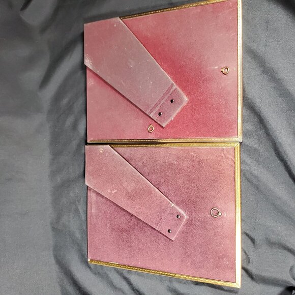 Pair VTG Gold Tone Picture Frames Hollywood Regency Decor Velvet Back MCM Crown - Picture 8 of 12